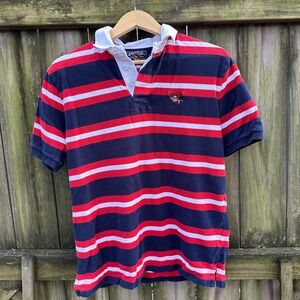 American Living Polo Shirt Red White‎ Striped Eagle Logo Short Sleeve Y2K Large